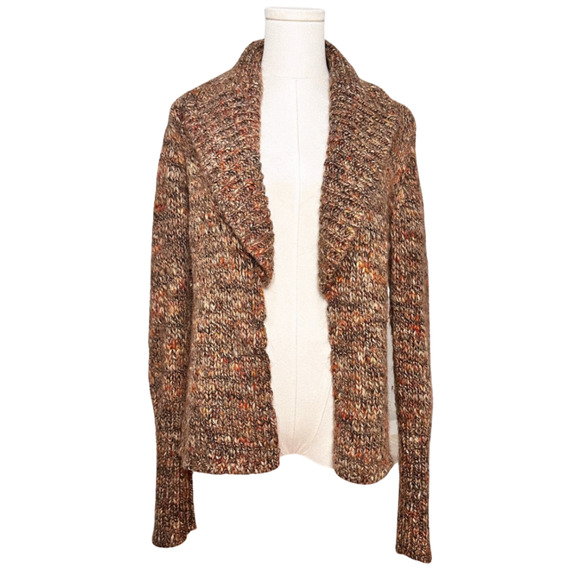 Talbots Brown Marled Shawl Collar Open Front Wool Alpaca Cardigan Medium - Picture 1 of 8